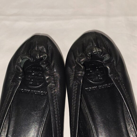 Tory Burch Reva Black Leather Silver Medallion Ballet Flats Women's Size 9.5 M - Picture 9 of 11